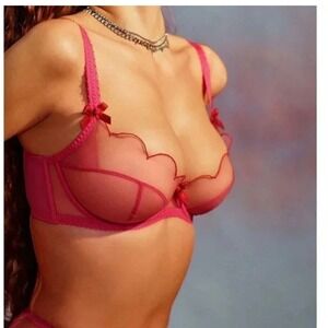 Agent Provocateur Lorna Hot Pink Red Trim Underwire Bra Size 34D